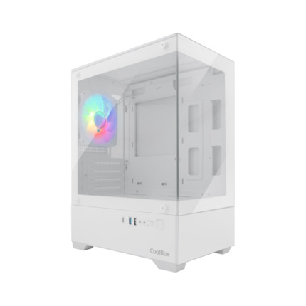 Coolbox GM200 Vision Lite Caja Mini Torre Micro ATX, Mini-ITX - Frontal y Lateral Cristal Templado - TamaÃ±o HDD 3.5" y 2.5" - USB-A 3.2, USB-C 3.2, USB-A 2.0 y Audio - Ventilador Trasero ARGB - Soporta Refrigeracion Liquida - Color Blanco