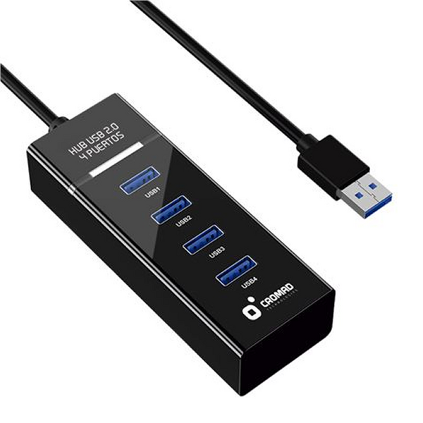 Cromad Cable USB 2.0 - Longitud 30cm - Indicador LED - Velocidad de Transferencia 480 Mbps - 4 Puertos - Sin Instalacion - Compa