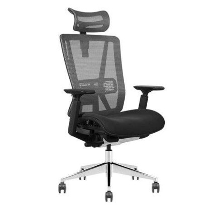 Cromad Silla Concisa, Comoda y Elegante - Ajuste Total al Cuerpo - Reposacabezas Cervical Regulable - Marco de Respaldo Profundo - deslizador Ajustable - Altura de Asiento Ajustable - Base de Nailon Negra - Ruedas de Nailon 360º - Respaldo de Malla Elast
