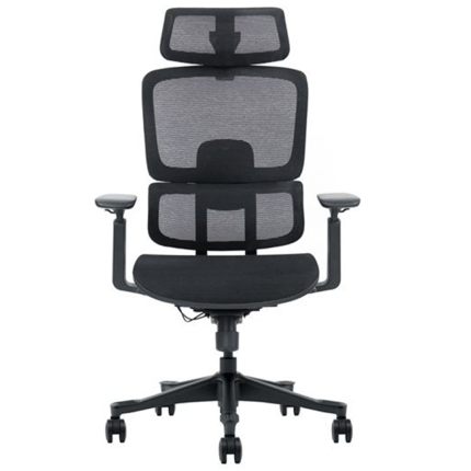 Cromad Senior SE1400 Silla de Oficina - Altura Ajustable con Elevador de Gas de Grado 4 - Reposacabezas y Respaldo Regulables - Soporte Lumbar - Ruedas de Nailon 360º - Color Negro