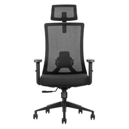 Cromad Silla Ergonomica Ajustable - Reposacabezas Regulable - Soporte Lumbar Ajustable - Reposabrazos en Forma de T - Asiento de Espuma de Alta Calidad - Bloqueo de la Parte Trasera - Altura Ajustable - Tejido de Malla de Poliester - Color Negro