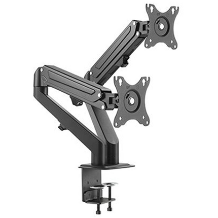 Cromad Soporte de Mesa con Piston de Gas para 2 Monitores de 17-27 - Ajustable en Altura, Giratorio e Inclinable - Gestion de Cables - Peso por Brazo Max 6.5kg - VESA Max 100x100mm