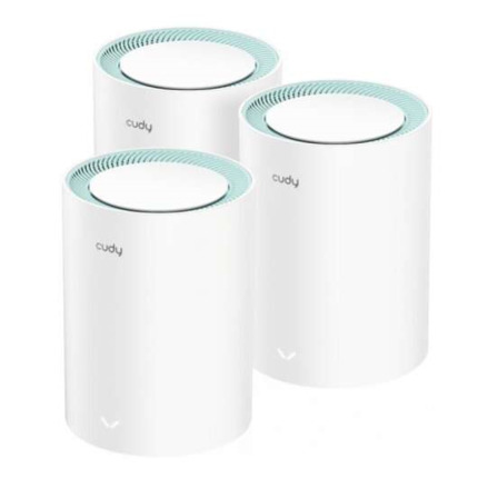 Cudy M1300 Pack de 3 Sistemas WiFi Mesh AC1200 Dual Band - 867Mbps en 5GHz, 300Mbps en 2,4GHz - 1x Puerto LAN 1000/100/10Mbps, 1x Puerto WAN 1000/100/10Mbps - 2 Antenas Internas