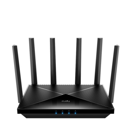 Cudy Router WiFi 7 Mesh Tribanda BE11000 de 2.5G - Velocidad hasta 2500Mbps - 4 Puertos - 6 Antenas Fijas de 5dBi - Tecnologia MU-MIMO - Color Negro