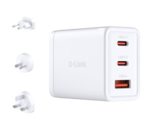 D-Link Cargador de Pared GaN de 65W - 2 USB-C y 1 USB-A - Conectores Intercambiables - Color Blanco