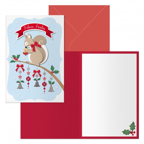Dohe Ardilla Pack de 6 Tarjetas de Felicitacion NavideÃ±a con Sobre - TamaÃ±o Cerrada 11.5x17cm, Abierta 23x17cm - Papel Offset