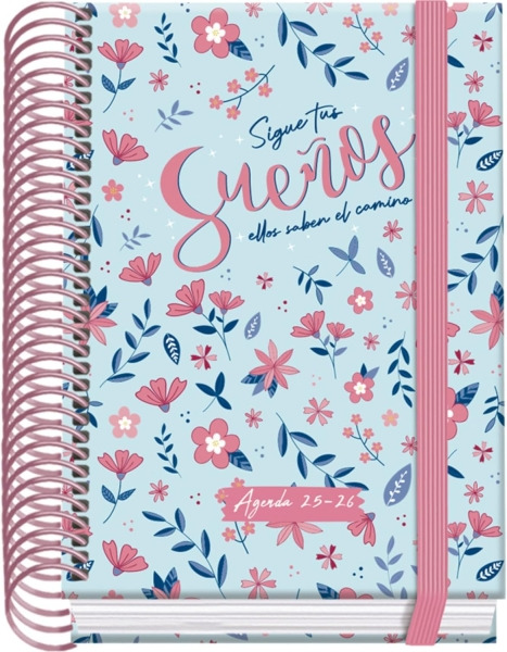 Dohe Blossom Agenda Escolar 25/26 Espiral A6 - Dia Pagina - Papel 70g/m2 - 4 Hojas de Pegatinas - Cubierta de Carton Plastificad
