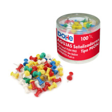 Dohe Caja de 100 Agujas de SeÃ±alizacion - Cabeza de Plastico - Punta Metalica de Primera Calidad - Colores Surtidos