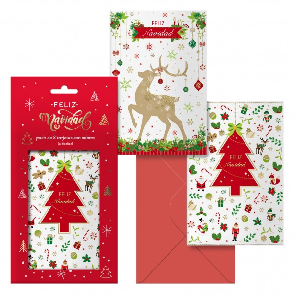 Dohe Caramelo Pack de 8 Tarjetas de Felicitacion NavideÃ±a con Sobre - 2 Modelos Distintos - TamaÃ±o 12,2x23,5cm - Papel Offset