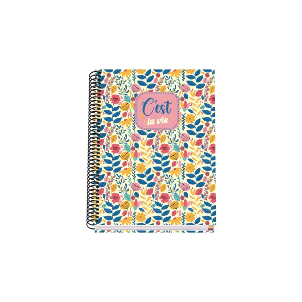 Dohe C`est la Vie Cuaderno Espiral A5 100 Hojas Cuadricula 5mm - Tapa Dura Impresa a todo Color y Plastificada en Brillo - Banda