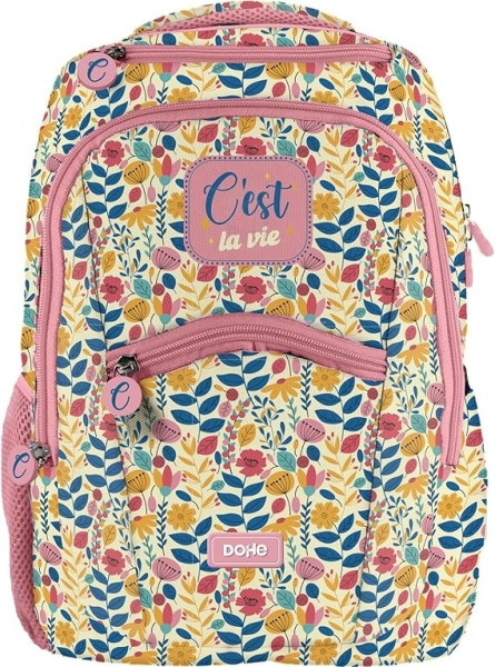 Dohe C`est la Vie Mochila Escolar - Compartimento Principal con Bolsillo Acolchado - Bolsillos Laterales para Bebidas - Espalda