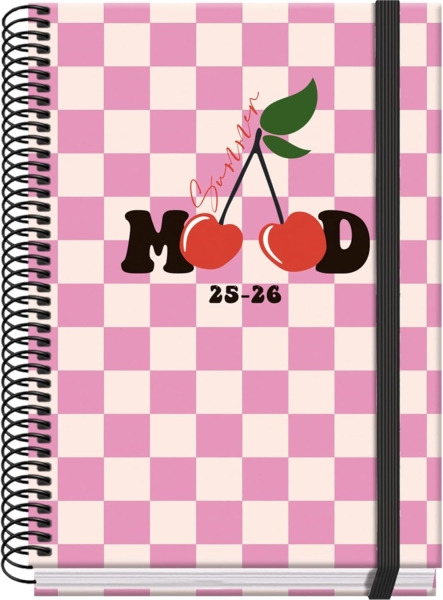 Dohe Cherry Agenda Escolar 25/26 Espiral A5 - Dia Pagina - Papel 70g/m2 - 4 Hojas de Pegatinas - Cubierta de Carton Plastificado