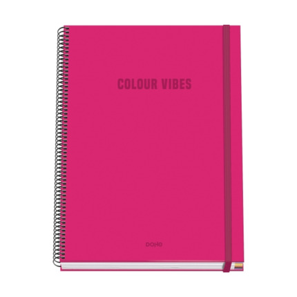 Dohe Colour Vives Cuaderno Espiral A4 100 Hojas Microperforadas Cuadricula 5mm - Tapa Dura Carton Forrado - Cierre de Goma - Bandas de Color - Color Rosa