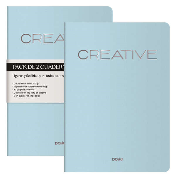 Dohe Creative Cuaderno Notebook A4 40 Hojas Lisas - Papel Ahuesado 90 g/m2 - Tapa en Cartulina 300g/m2 - Color Azul
