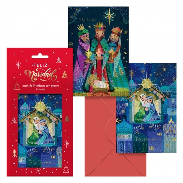 Dohe Nativity Pack de 8 Tarjetas de Felicitacion Navideña con Sobre - 2 Modelos Distintos - Tamaño 12,2x23,5cm - Papel Offset