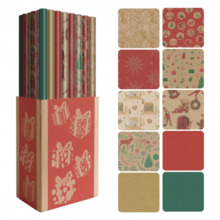 Dohe Navidad Kraft Expositor de 50 Rollos de Papel Regalo - 10 DiseÃ±os Diferentes - 5 Rollos por DiseÃ±o - Medidas del Rollo 0.
