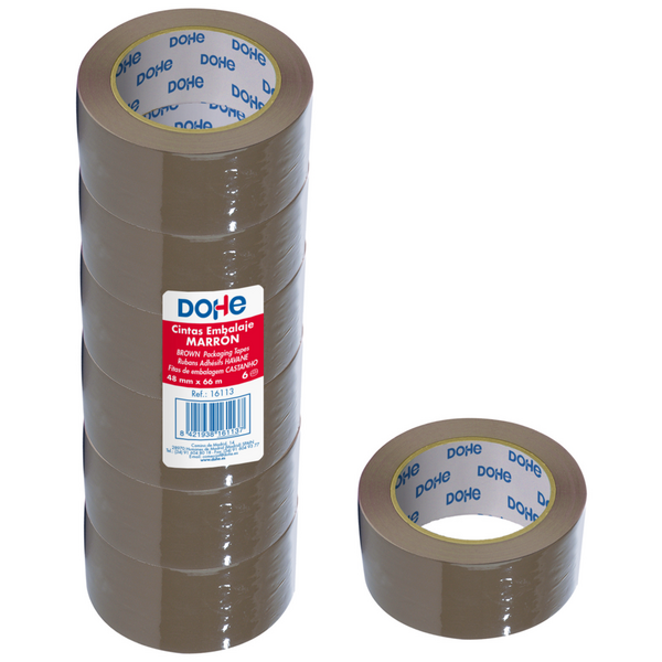Dohe Pack de 6 Precintos de Polipropileno - Medidas 48mm x 66m - Color Marron