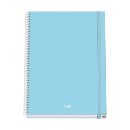 Dohe Serenity Cuaderno Espiral A4 100 Hojas Microperforadas Cuadricula 5mm - Tapa Dura Carton Forrado - Cierre de Goma - Bandas de Color - Color Azul