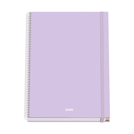 Dohe Serenity Cuaderno Espiral A4 100 Hojas Microperforadas Cuadricula 5mm - Tapa Dura Carton Forrado - Cierre de Goma - Bandas de Color - Color Morado