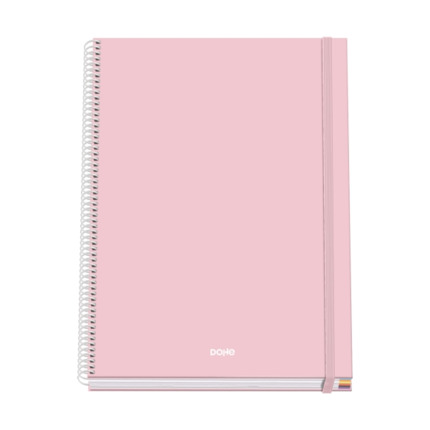 Dohe Serenity Cuaderno Espiral A4 100 Hojas Microperforadas Cuadricula 5mm - Tapa Dura Carton Forrado - Cierre de Goma - Bandas de Color - Color Rosa