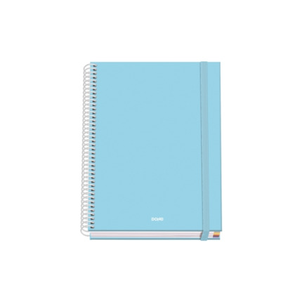 Dohe Serenity Cuaderno Espiral A5 100 Hojas Cuadricula 5mm - Tapa Dura Impresa a todo Color y Plastificada en Brillo - Bandas de Color - Cierre de Goma - Color Azul