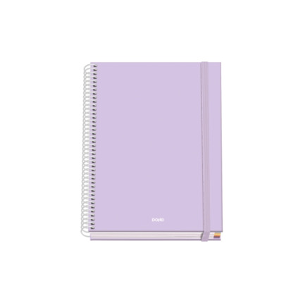 Dohe Serenity Cuaderno Espiral A5 100 Hojas Cuadricula 5mm - Tapa Dura Impresa a todo Color y Plastificada en Brillo - Bandas de Color - Cierre de Goma - Color Morado