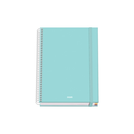 Dohe Serenity Cuaderno Espiral A5 100 Hojas Cuadricula 5mm - Tapa Dura Impresa a todo Color y Plastificada en Brillo - Bandas de Color - Cierre de Goma - Color Verde