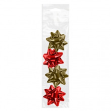 Dohe Shiny Pack de 4 Lazos para Regalo - Forma de Estrella - TamaÃ±o 6.5cm - Colores Rojo y Oro
