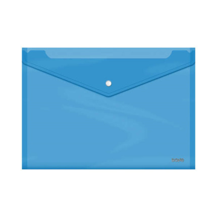 Dohe Sobre con Cierre de Broche - Tamaño Folio Plus Apaisado - Polipropileno Cristal Transparente 150 Micras - Color Azul