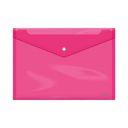 Dohe Sobre con Cierre de Broche - Tamaño Folio Plus Apaisado - Polipropileno Cristal Transparente 150 Micras - Color Rosa