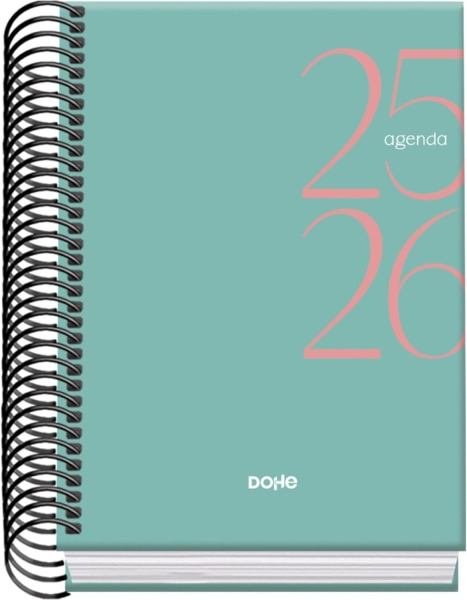 Dohe System Agenda Escolar 25/26 Espiral A6 - Dia Pagina - Papel 70g/m2 - Cubierta de Carton Plastificado - Color Verde