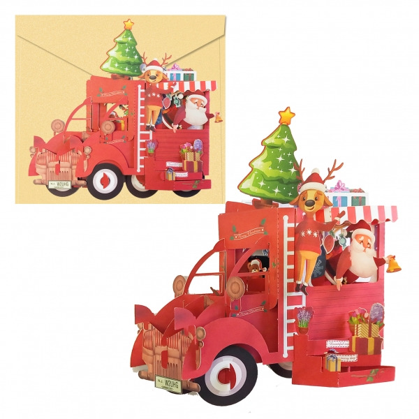 Dohe Truck Tarjeta 3D de Felicitacion NavideÃ±a con Sobre - TamaÃ±o 14.5x11cm - Impresas a todo Color