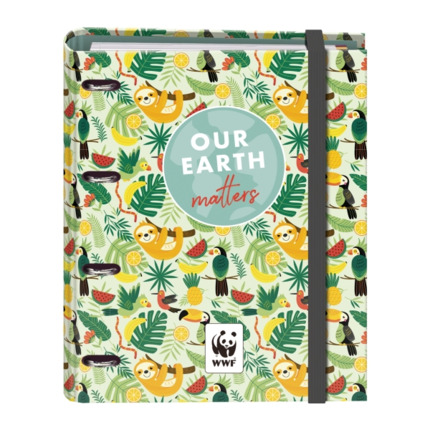 Dohe WWF Tropic Carpeta de 4 Anillas Mixtas de 35mm con Recambio de 100 Hojas - Formato Folio - Cierre con Goma - Incluye 4 Separadores y Sobre de Polipropileno