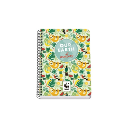 Dohe WWF Tropic Cuaderno Espiral A5 80 Hojas Cuadricula 4mm con Margen - Tapa Rigida Impresa a todo Color y Plastificada en Brillo - Guardas Impresas