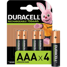 Duracell Pilas Recargables NiHM AAA HR03 1.2V 750mAh - Precargadas - 4 Unidades