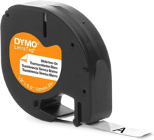 Dymo LetraTag S0718850 Cinta de Etiquetas Textiles de adhesion por plancha Original para Rotuladora - Texto negro sobre fondo bl
