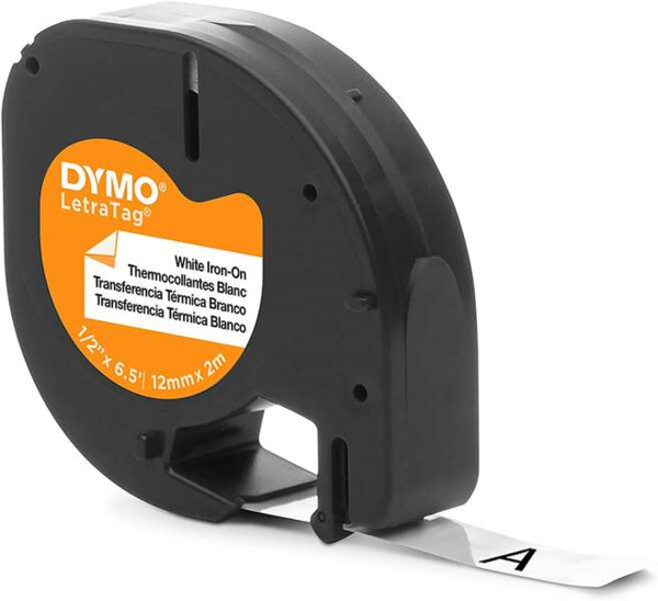 Dymo LetraTag S0718850 Cinta de Etiquetas Textiles de adhesion por plancha Original para Rotuladora - Texto negro sobre fondo bl