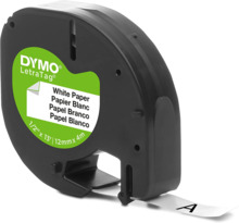 Dymo LetraTag S0721510 Cinta de Etiquetas Original para Rotuladora - Texto negro sobre fondo blanco - Ancho 12mm x 4 metros (912