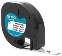 Dymo LetraTag S0721610/S0721660 Cinta de Etiquetas Original para Rotuladora - Texto negro sobre fondo blanco - Ancho 12mm x 4 me