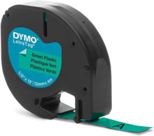 Dymo LetraTag S0721640 Cinta de Etiquetas Original para Rotuladora - Texto negro sobre fondo verde - Ancho 12mm x 4 metros (9120
