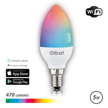 Elbat Bombilla LED Vela Smart Wi-Fi C37 E14 5W 470lm RGB - Temperatura 2700K a los 6000K - Control de Voz - Control Remoto - 3 M