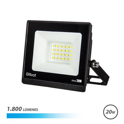 Elbat Foco LED Serie Super Slim 20W - 1800 Lumenes - 6500K Luz Fria - IP65 Para Uso en Exterior