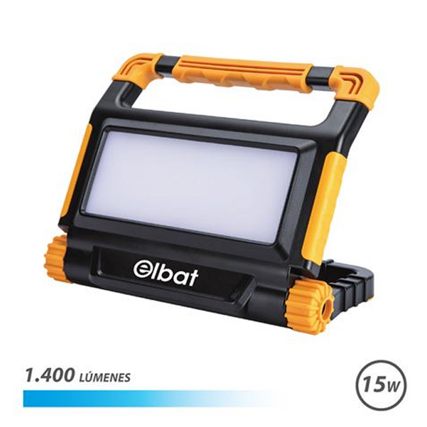 Elbat Foco Recargable 15W - Luz Fria, 6000K - 1400 Lumenes - Bateria 3.7V / 5000Mah - Recargable con Cable USB - Cable de Carga