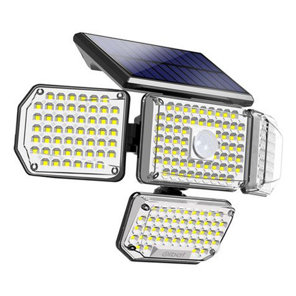 Elbat Foco Solar Cuadruple con Sensor LED 430lm - Sensor de Movimiento de 3 - 5m - Panel Solar Integrado 5.5V, 1.5W - Bateria 3.