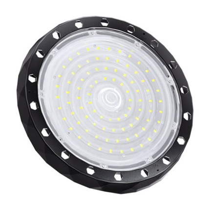 Elbat Lampara LED UFO de Techo - Potencia: 100W - Lumenes: 15000 - Luz Fria: 6500K - Ac 100-240V - Diametro: 24,9cm - Angulo ajustable - Color Negro
