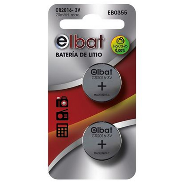 Elbat Pack de 2 Pilas Litio de Boton CR2016 3V