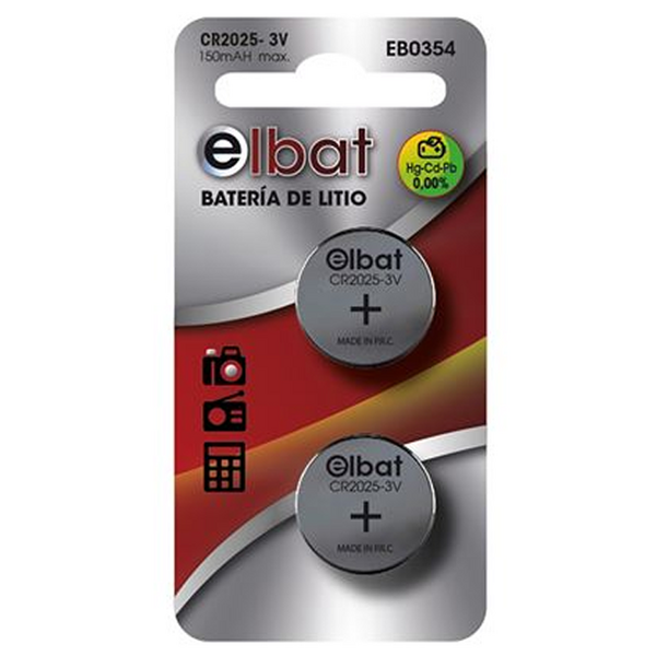 Elbat Pack de 2 Pilas Litio de Boton CR2025 3V