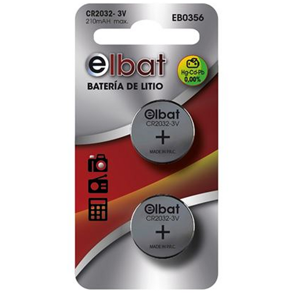 Elbat Pack de 2 Pilas Litio de Boton CR2032 3V