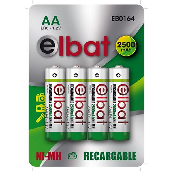 Elbat Pack de 4 Pilas Recargables LR6 AA 2500mAh