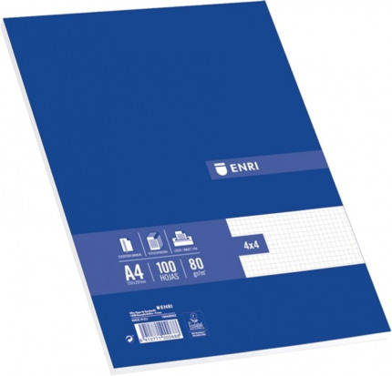 Enri A4 Resmilleria 4x4 100 Hojas - Papel de Alta Calidad - Cuadriculado para Mayor Precision - Tamaño A4 - Color Azul